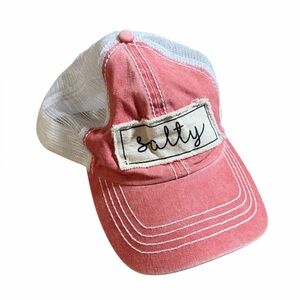 Salty Embroidered Patch Trucker Hat - Coral Pink & White